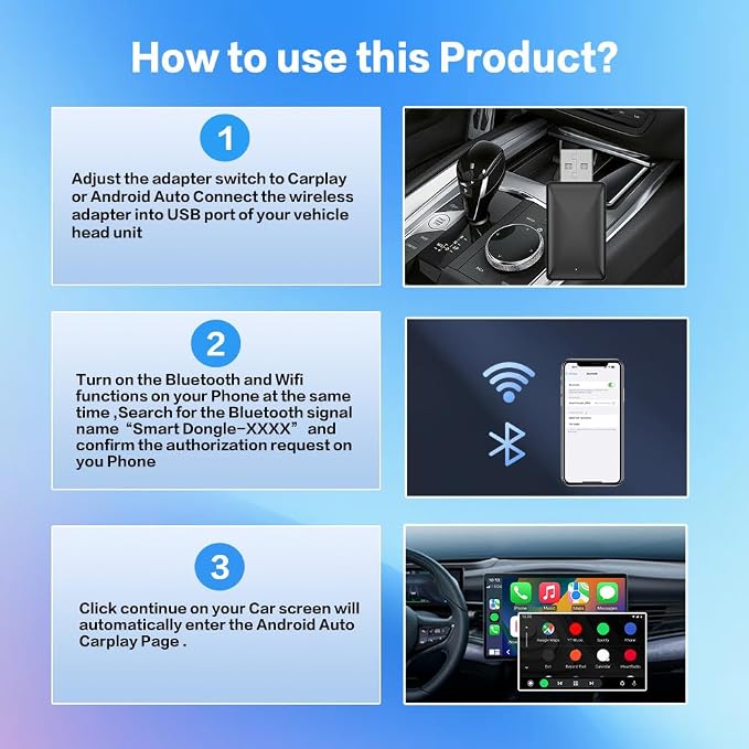 CarPlay USB Adapter for Toyota Highlander 2014 2015 2016 2017 2018 2019, 2-in-1 Plug & Play Adapter Converts Wired CarPlay to Cable-Free CarPlay, Fast Auto-Connect, No Delay