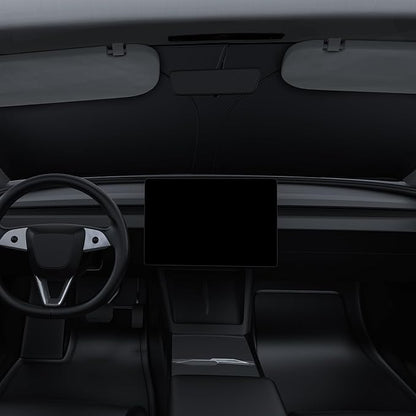 BASENOR 2017-2026 Tesla Model Y Model 3 Windshield Sunshade, (Proprietary Design) Folding Front Window Sun Shade Full Cover, Heat UV Protection Visor Accessories