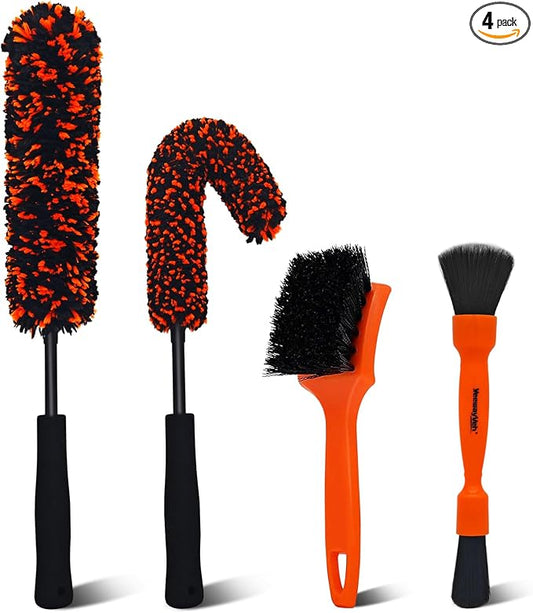 YeewayVeh 4PCS Car Wheel Cleaning Kit, 2-Size Bendable Microfiber Wool Wheel Brush Set, Tire Brush, Double-Ended Detailing Brush, Soft Non-Metallic Rim Cleaner Brushes for All Wheel Types