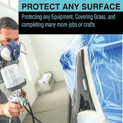 MAXIFILM 20ft x 250ft, 2Roll of Blue Overspray Paintable Masking Plastic Sheeting -8 Micron, 0.3 Mil, Protective Masking Film Cover, Auto Painting, Cover Cloth Home Walls Furniture