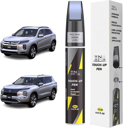 XNA Alloy Silver Metallic(U25) for Mitsubishi Touch Up Paint, 2 in 1 Car Scratch Remover with Pen Tip and Brush, Exact Color-Matched for Car Paint Scratch Repair, Quick & Easy Fix Chips and Nicks