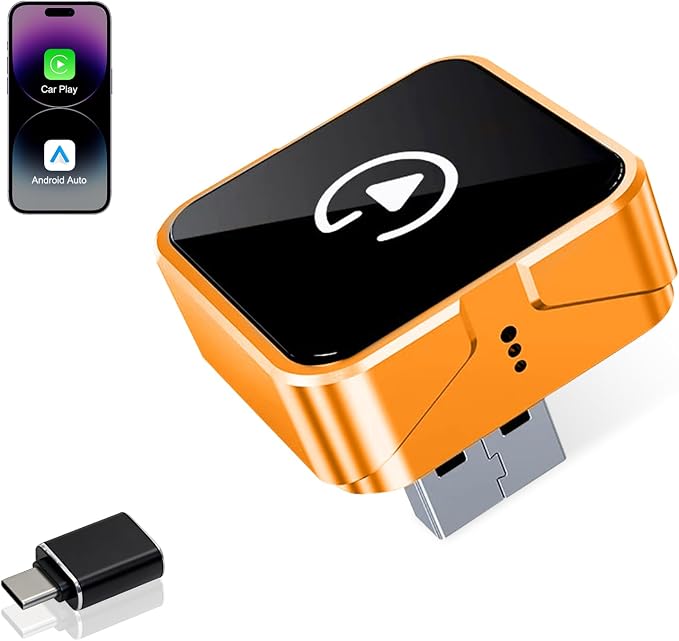 Wireless CarPlay Adapter, 2026 Upgraded Wired to Wireless for Apple CarPlay & Android Auto, USB-C/Type-C, Car Play Adapter, Plug and Play, Stable Connection & No Latency (Orange)