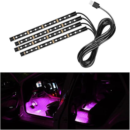 Ohleats Car LED Strip Light, 48 LED RGB Auto Interior Atmosphere Lights, Cigarette Lighter Under Dash Ambient Night Light, Interior Lamp Lighting Kit (Pink Purple, USB)