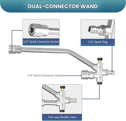 Dual Connector Pressure Washer Wand for Foam Cannon, Dual-Connector Lance with 5 Pressure Washer Nozzle Tips, 4000 PSI
