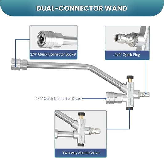 Dual Connector Pressure Washer Wand for Foam Cannon, Dual-Connector Lance with 5 Pressure Washer Nozzle Tips, 4000 PSI