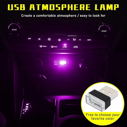 Augeny 4 PCS USB LED Car Interior Atmosphere Lamp, Plug-in USB Decor Night Light, Portable Auto Ambient Lighting Kit, Universal Vehicle Interior Accessories for Most Cars (2 Red+2 Purple)