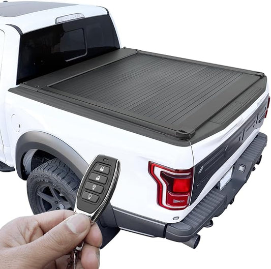 Syneticusa Power Retract Retractable Hard Ford F-150 Tonneau Cover for (2004–2026) 5.5' ft | 2025 f150 Bed Cover Keyless Auto-Retract Design | Low-Profile, Clamp-On Install, Corrosion-Free Matte Black