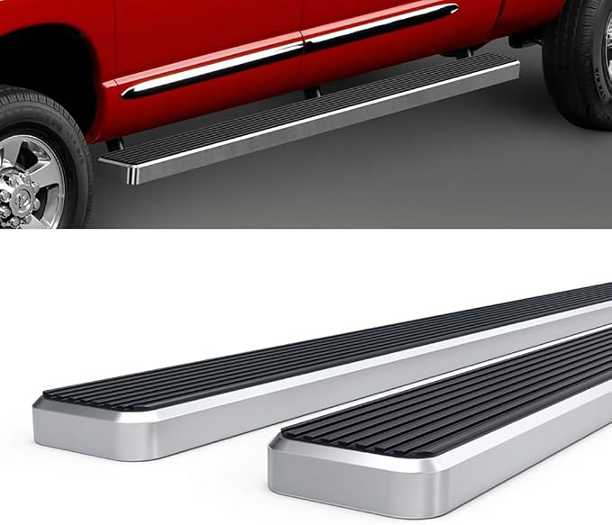 APS Running Boards 5 inches Compatible with Dodge Ram 1500 2006-2008 Mega Cab & Ram 2500 3500 2006-2009 304 Stainless Steel (Nerf Bars Side Steps Side Bars)(91in D2D Short Version)