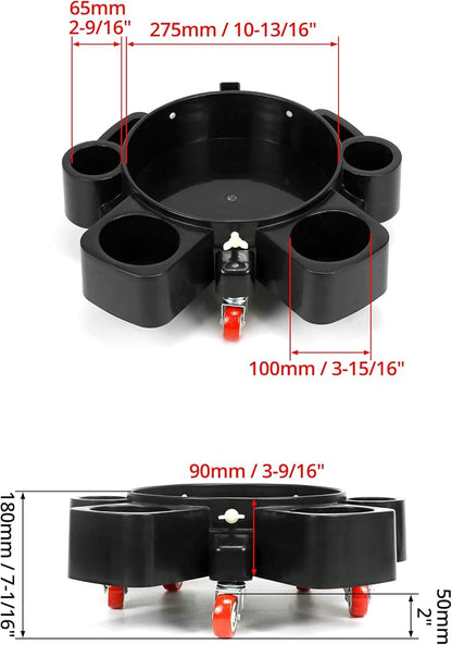 QWORK Bucket Dolly, Detailing Cart for 5 Gallon Car Wash Bucket, Rolling Bucket Dolly with 5 Rolling Swivel Casters and Compartments, for Car Washing Detailing System