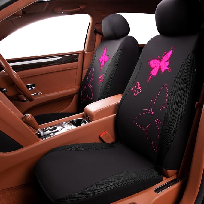 Flying Banner Butterfly car seat Covers ful Set Fashion Universal Lady Woman Female Rear Bench Split Colorized (Black Rose Red, Full Set - Lace)