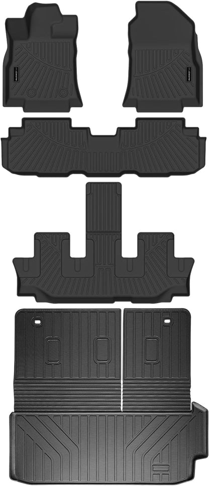 Auxko All Weather Floor Mats & Cargo Mat with Backrest Mat Fit for 2026 2025-2019 Subaru Ascent 7/8 Seats TPE Liners Accessories All Season Guard Odorless Floor & Trunk Mats & Back Seat Protector