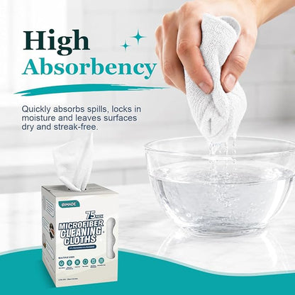 UNIMADE Microfiber Cleaning Cloth, 75 Sheets Microfiber Towels for Cars Commercial Grade Washcloths Lint-Free Bulk Shop Towel Cleaning Rags for Household Restaurant Garage Housekeeping, 11"x 9", White