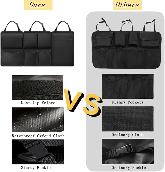 Car Trunk Organizer, Detachable Car Backseat Hanging Organizer with 7 Large Storage Pockets, Collapsible Back Seat Organizer Car Interior Accessories for SUV, Van, Jeep