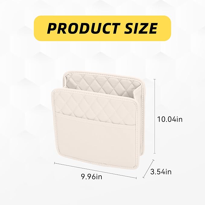 Car Seat Back Organizer, PU Leather Vehicle Backseat Hanging Storage Pocket, Multipurpose Auto Travel Essentials Accessories for Kids & Adults, Universal for Most Cars (Beige)