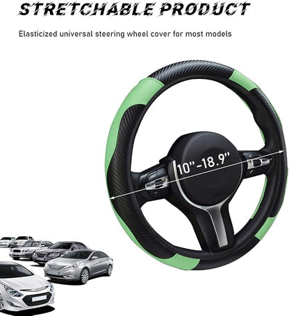 povtii Car Steering Wheel Cover, 15 Inch Leather Breathable Auto Steering Wheel Protector, Comfortable Non-Slip Vehicle Steering Wheel Covers, Universal Car Accessories (Green, with Lining)