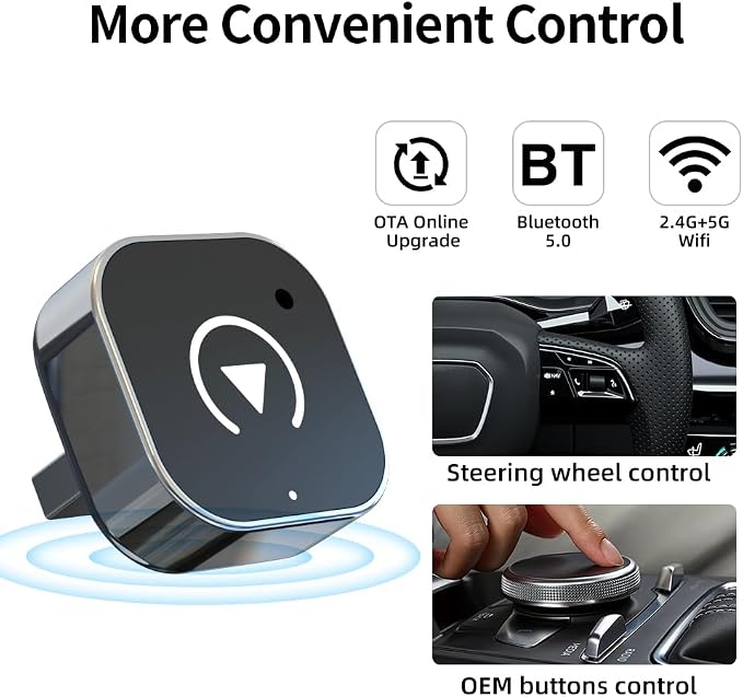 Wireless CarPlay Adapter, Wired to Wireless for CarPlay, Mini USB Design Car Play Adapter, Plug and Play, Stable Connection (Black)
