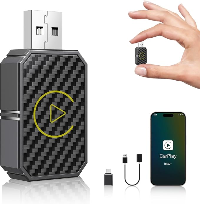 Mini Wireless CarPlay Adapter for Apple, Plug & Play Low Latency Converts Wired to Wireless CarPlay Dongle for iPhone iOS 10+, Connection Fast & Stable