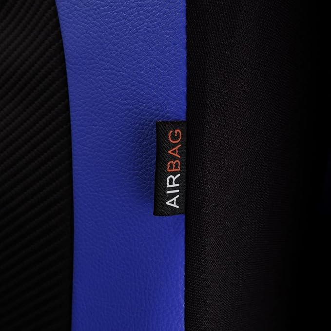 Flying Banner car seat Covers Protects Water Proof Faux Leather Carbon Fiber Front and Rear Bench (Blue Black, Full Set - 9PCS)