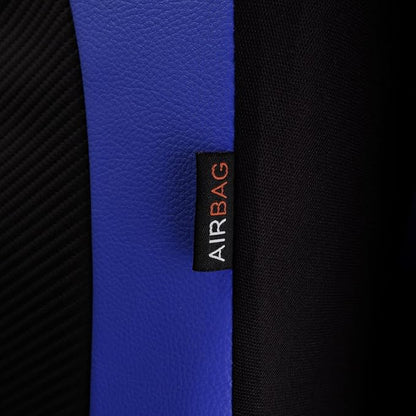 Flying Banner car seat Covers Protects Water Proof Faux Leather Carbon Fiber Front and Rear Bench (Blue Black, Full Set - 9PCS)