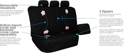 FH Group Car Seat Covers Floral Full Set Black Automotive Airbag and Split Rear Seat Cover Universal Fit Interior Accessories for Cars Trucks and SUV Car Accessories Van Seat Covers