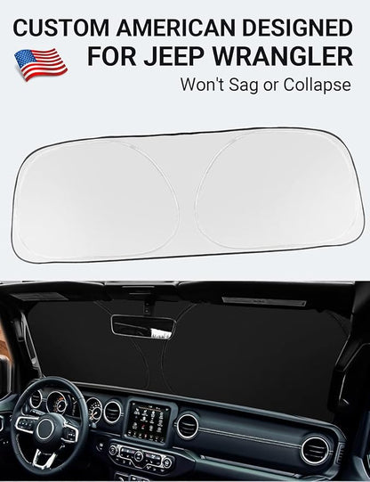 Proadsy Windshield Sun Shade Custom Fit Jeep Wrangler JL JLU & Gladiator JT 2018-2024 2025 2026 4-Layer Foldable Front Sunshade Protector Sun Visor Blocks UV Rays Keep Car Cooler Accessories