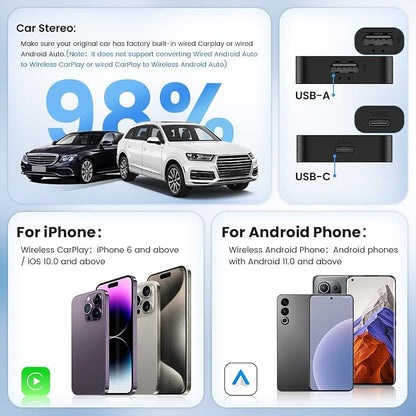 CarlinKit 5.0 Wireless Android Auto & Apple CarPlay Adapter - Fast & Stable USB Dongle for Factory Wired CarPlay Cars - Plug&Play, Easy Setup