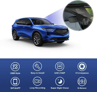 Fitcamx 4K Dash Cam Suitable for Acura MDX 2022 2023 2024 with Auto Dimming (4th Gen), OEM Factory Look, UHD 2160P Video, Built-in WiFi & APP, Loop Recording, G-Sensor, Easy to Install, 64GB Card
