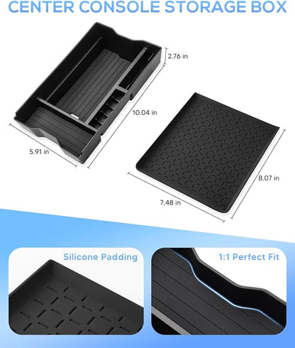 Autorder 2PCS Center Console Organizer Tray for 2026 Toyota RV4 Interior Accessories - ABS Armrest Storage Box & Silicone Lower Center Console Tray - Black