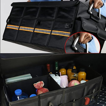 Tianle Car Trunk Organizer - Collapsible Trunk Organizer & Lid Foldable Cover Aluminium Alloy Handle Reflective Strip for Auto, SUV, Truck, Minivan (L Black)