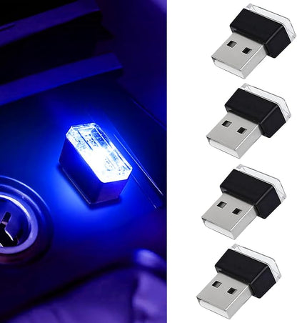 4 PCS USB LED Car Interior Atmosphere Lamp, Portable Mini Auto LED Decor Night Light, Plug-in USB Interface Ambient Lighting Kit, Universal Car Interior Accessories(Blue)