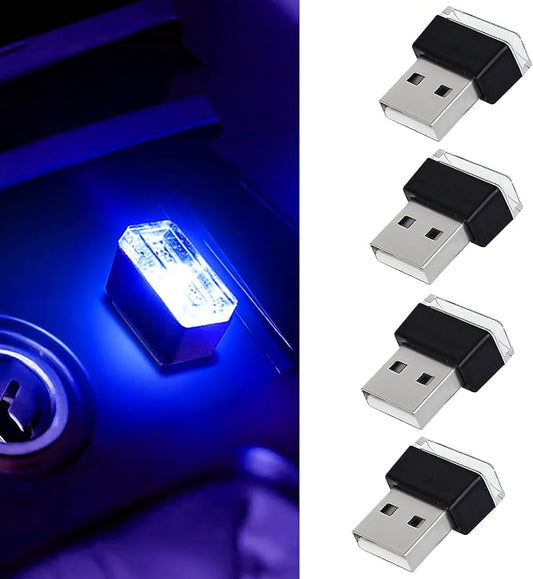 4 PCS USB LED Car Interior Atmosphere Lamp, Portable Mini Auto LED Decor Night Light, Plug-in USB Interface Ambient Lighting Kit, Universal Car Interior Accessories(Blue)