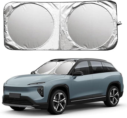 Car Windshield Sun Shade, Cool Reflective Sun Blocker, Foldable Car Front Window Covers, Sun Protection Automotive Glass Shade for Comfortable Driving for Universal Car SUV Truck (64.96 x 35.43'')