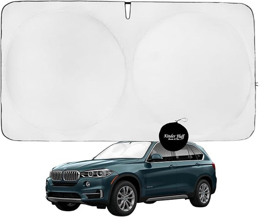 Windshield Sun Shade | Compatible for BMW X5 (2014-2018) | Certified 99.87% UVB & 99.02% UVA Car Sun Shade. Award Winning Sunshade - Patented Technology | Car Shades by Kinder Fluff