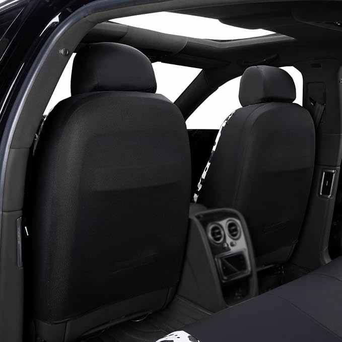 Flying Banner car seat Covers Protects Water Proof Faux Leather Carbon Fiber Fronts Rear Bench Covers (Cow Black, Full Set - Combo Pack)
