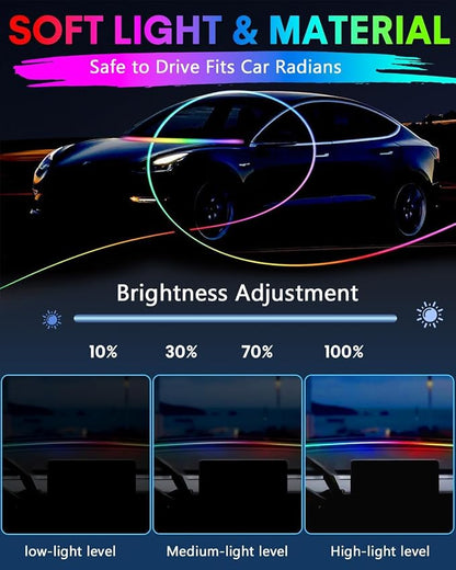 Acrylic Interior Car LED Strip Light with Motion-Activated Switch, 59.1" Neon Ambient Light, RGB Colors, APP Control, Music Sync