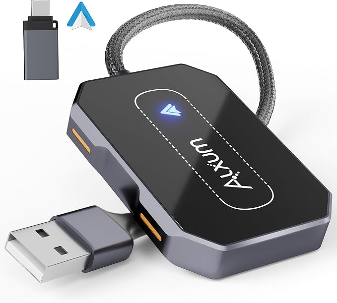 Alxum Wireless AA Adapter - Convert Wired to Wireless for Android Auto, Dual Connection Design, Online Upgrade Only, Supports AA 12+