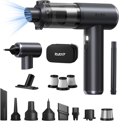 Mini Car Vacuum Portable Cordless, 20000PA Powerful Suction,7800mAh,High Power, LED Light, Dual Filter, Car Vacuum Cleaner & Air Duster for Home, Desk, PC, Keyboard