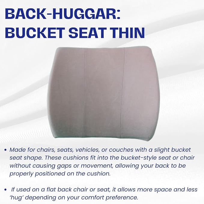 Thin Ergonomic Bucket Seat Lower Lumbar Back Support Pillow Cushion for Office Chair, Car, Truck, Wheelchair, Gaming Chair and Recliner for Pain Relief Made in USA - Gray