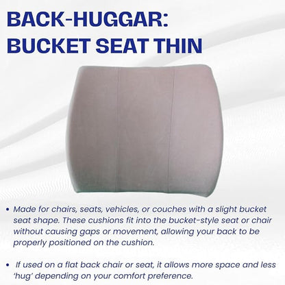 Thin Ergonomic Bucket Seat Lower Lumbar Back Support Pillow Cushion for Office Chair, Car, Truck, Wheelchair, Gaming Chair and Recliner for Pain Relief Made in USA - Gray