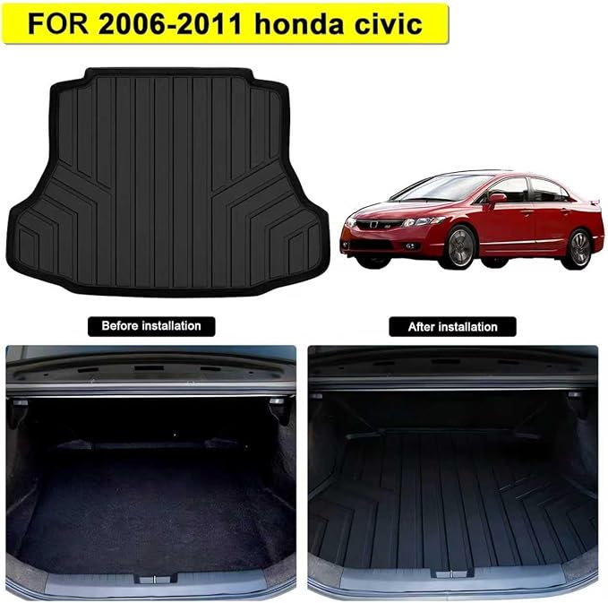Cargo Mat for Honda Civic 2006 2007 2008 2009 2010 2011, All Weather TPE Custom Fit Easy Clean Car Trunk Mat for Honda Civic 2006-2011 Cargo Liner, Civic Cargo Accessories-Blac