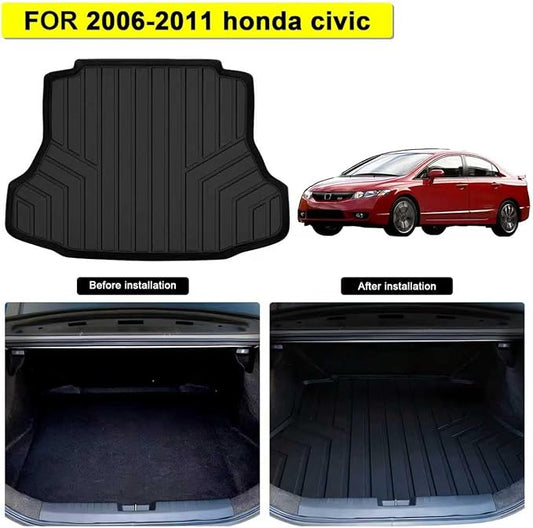 Cargo Mat for Honda Civic 2006 2007 2008 2009 2010 2011, All Weather TPE Custom Fit Easy Clean Car Trunk Mat for Honda Civic 2006-2011 Cargo Liner, Civic Cargo Accessories-Blac