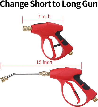 Sooprinse Short Pressure Washer Gun 3000 PSI, 7 Inch Replacement Extension Curved Wand, 5 Nozzle Tips, M22-14 Inlet