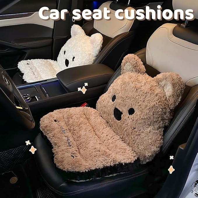 Cute Car Seat Cushion with Back Cartoon Plush Lumbar Support Pillow for Driving Seat Desk Chair Cushions for Cars Office Playroom Gaming Accessories Room Bedroom Decor