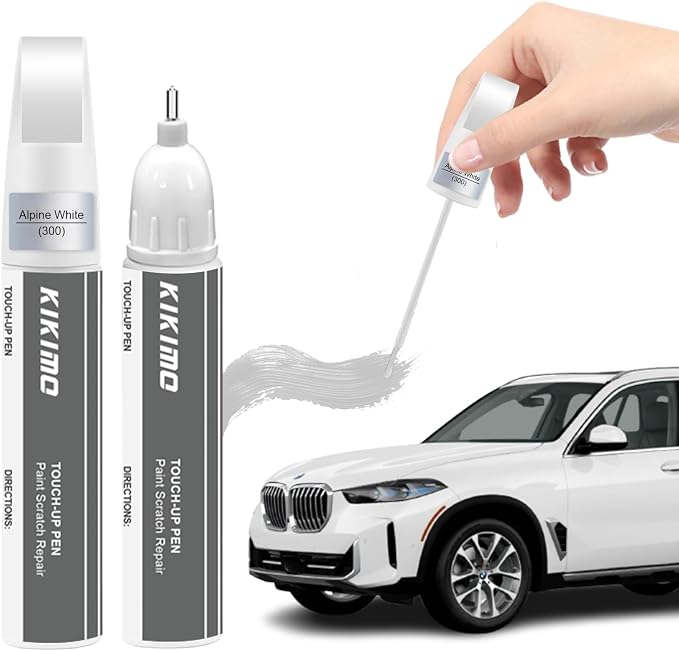 KIKIMO for BMW Touch Up Paint(Alpine White(300)), Car Paint Repair Kit for BMW, 2 In 1 Scratches Repair with Pen Tip and Brush, Color-Matched for Quick & Easy Fix