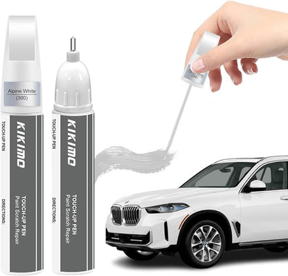 KIKIMO for BMW Touch Up Paint(Alpine White(300)), Car Paint Repair Kit for BMW, 2 In 1 Scratches Repair with Pen Tip and Brush, Color-Matched for Quick & Easy Fix