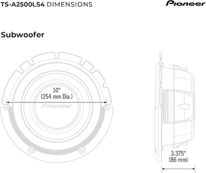 Pioneer A-Series TS-A2500LS4 10” Subwoofer – 1200W Max, Shallow-Mount Design, Deep Bass in Tight Spaces