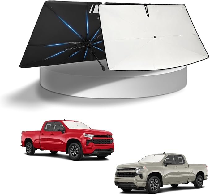 KUST Sun Shade Umbrella for 2019-2026 Chevrolet Silverado 1500/ GMC Sierra 1500 2500, 2020-2026 Silverado 2500 3500 | Custom Fit Windshield Sunshade with Bendable Handle | Blocks UV Rays