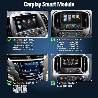 Wireless CarPlay & Android Auto Adapter for Cadillac, Buick, Chevrolet and GMC HMI 2.0 System Carplay Receiver Retrofit Kit Decoder Mirror Link, Reverse Camera, GPS Navigation BT