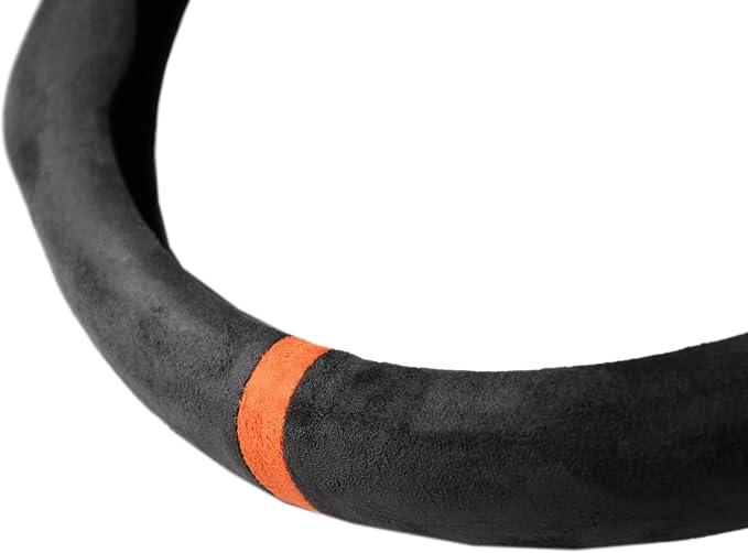 Quick Install Sporty Suede Steering Wheel Cover with Orange Stripe for 14½ to 15 inches Car Sedan Coupe SUV Pickup Steering Wheel 14.5 to 15 inches