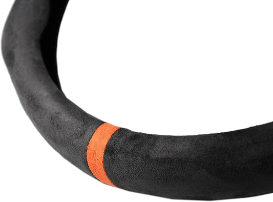 Quick Install Sporty Suede Steering Wheel Cover with Orange Stripe for 14½ to 15 inches Car Sedan Coupe SUV Pickup Steering Wheel 14.5 to 15 inches